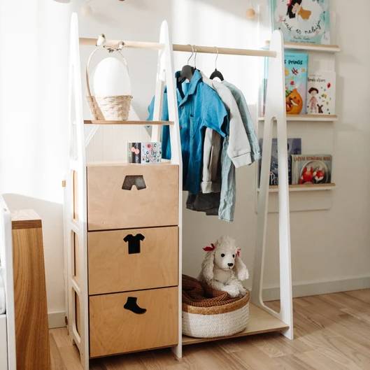Clothing Rack with drawers (clothing shape holes) - Duck Woodworks