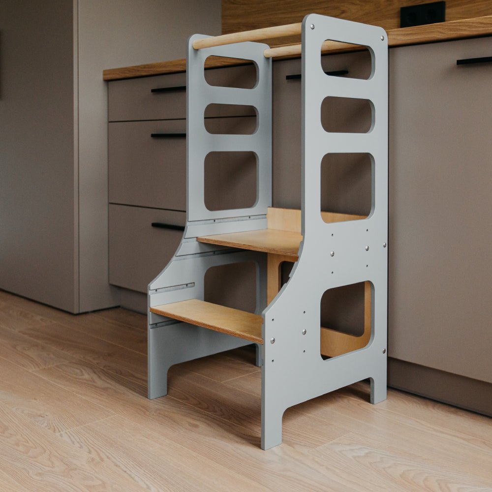Adjustable height kitchen tower - Duck Woodworks