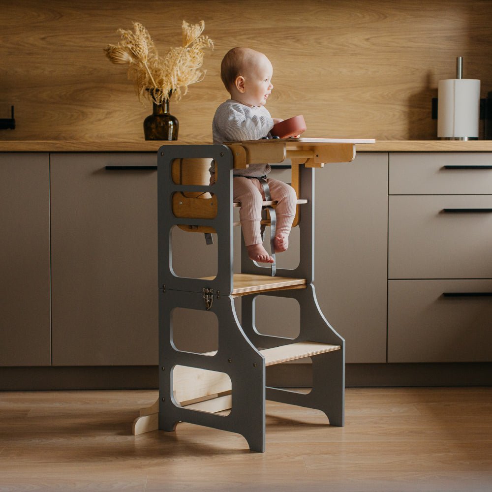 Foldable kitchen tower high chair - Duck Woodworks