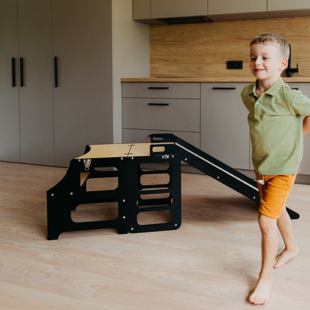 Foldable Kitchen Tower With a Slide - Duck Woodworks