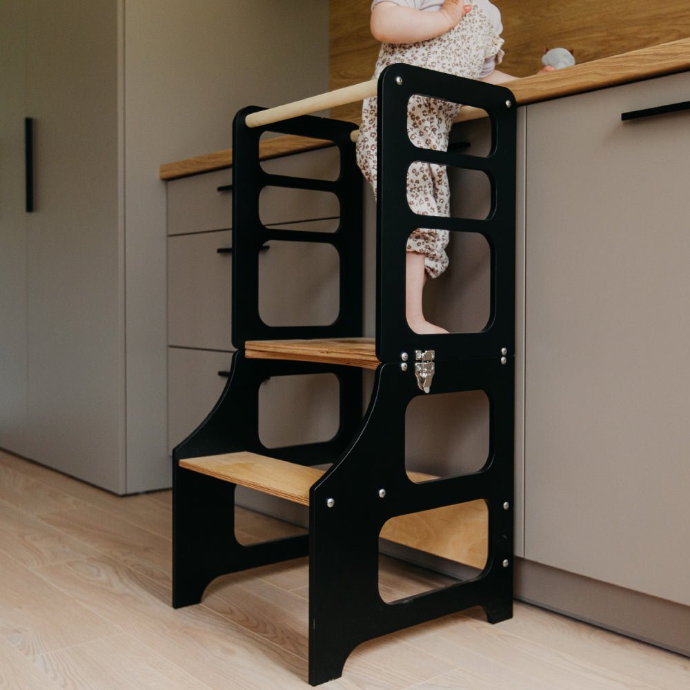 Foldable kitchen tower high chair - Duck Woodworks