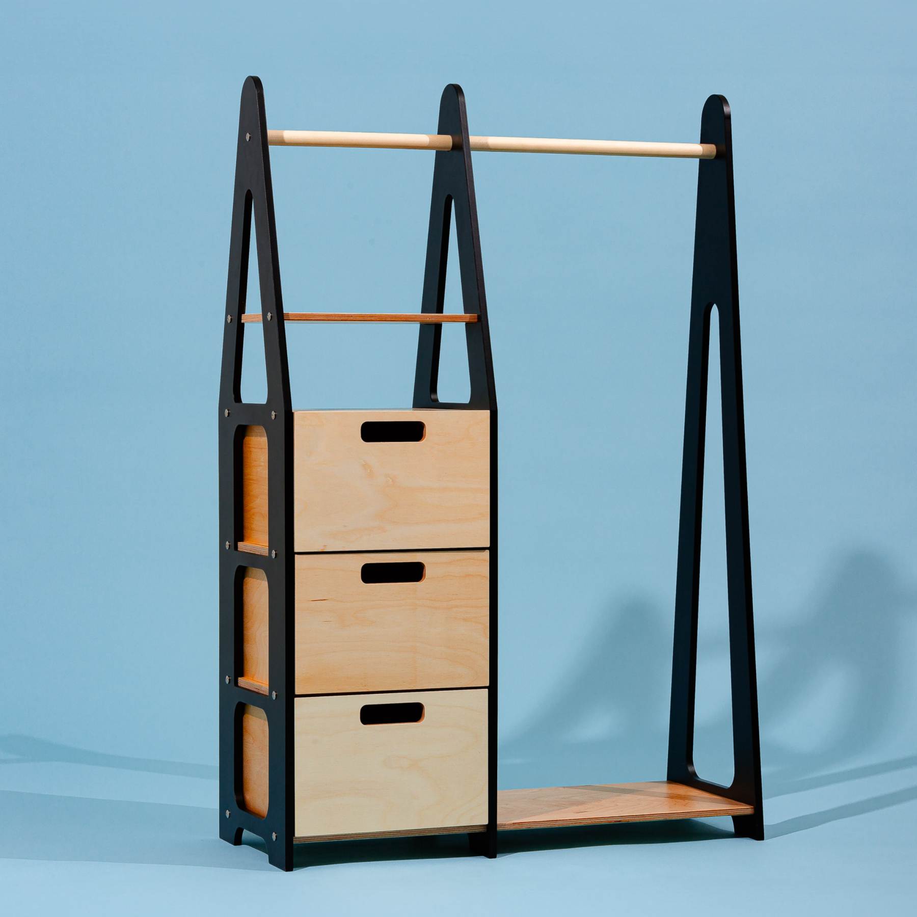 Clothing Rack with drawers (rectangular holes) - Duck Woodworks