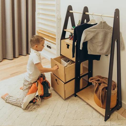 Clothing Rack with drawers (clothing shape holes) - Duck Woodworks