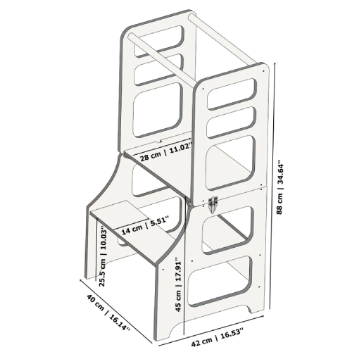 Foldable kitchen tower high chair - Duck Woodworks