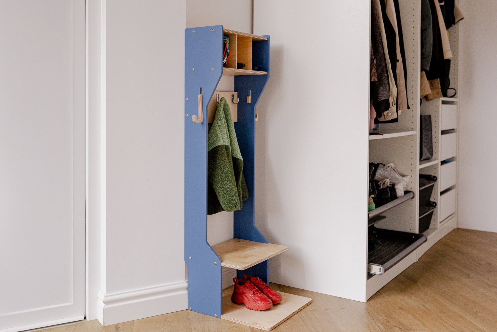 Children's Outwear Organizer – Sturdy Wood Frame Wardrobe - Duck Woodworks